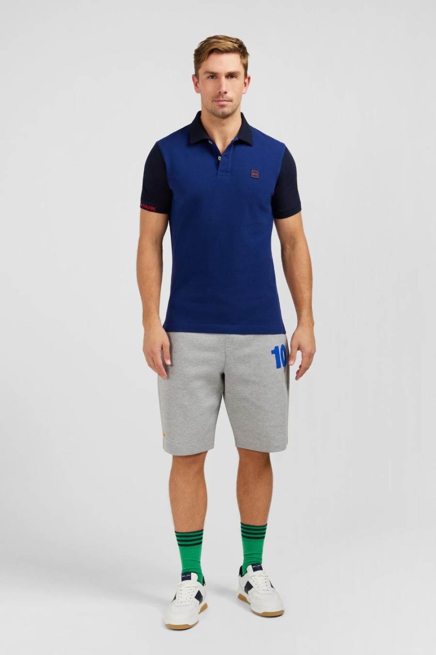 Eden Park Short-Sleeved Blue Colour-Block Polo Shirt | Polos