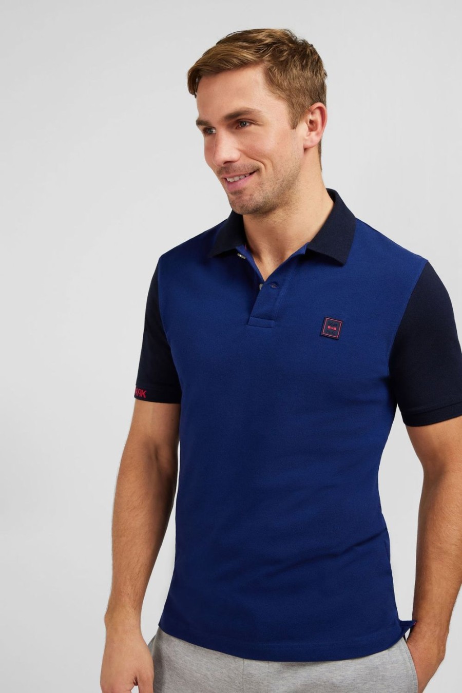 Eden Park Short-Sleeved Blue Colour-Block Polo Shirt | Polos