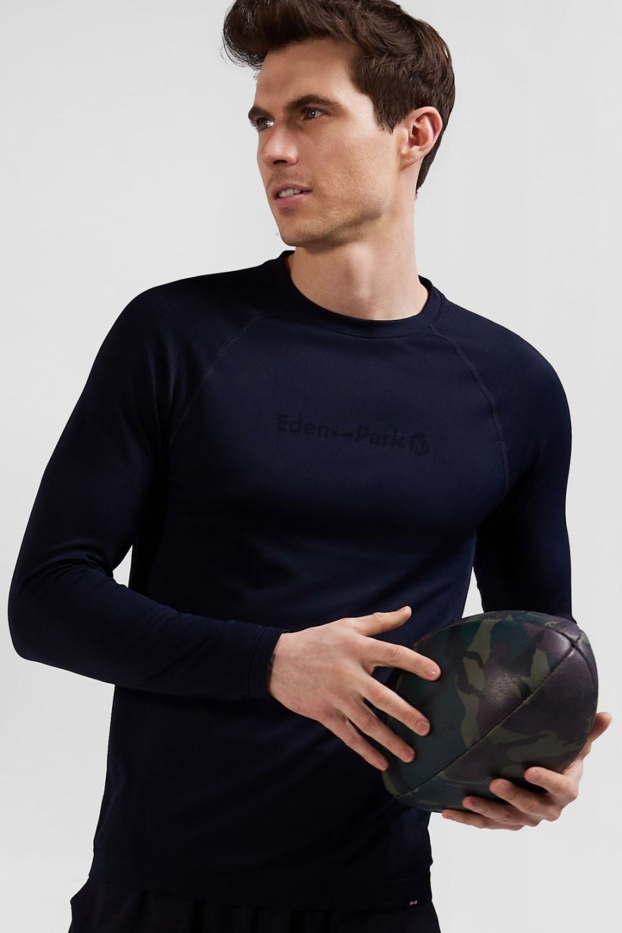 Eden Park Navy Blue Long-Sleeved Sports T-Shirt With Striped Details | T-Shirts