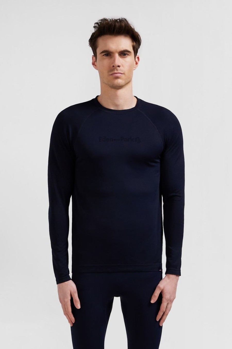 Eden Park Navy Blue Long-Sleeved Sports T-Shirt With Striped Details | T-Shirts