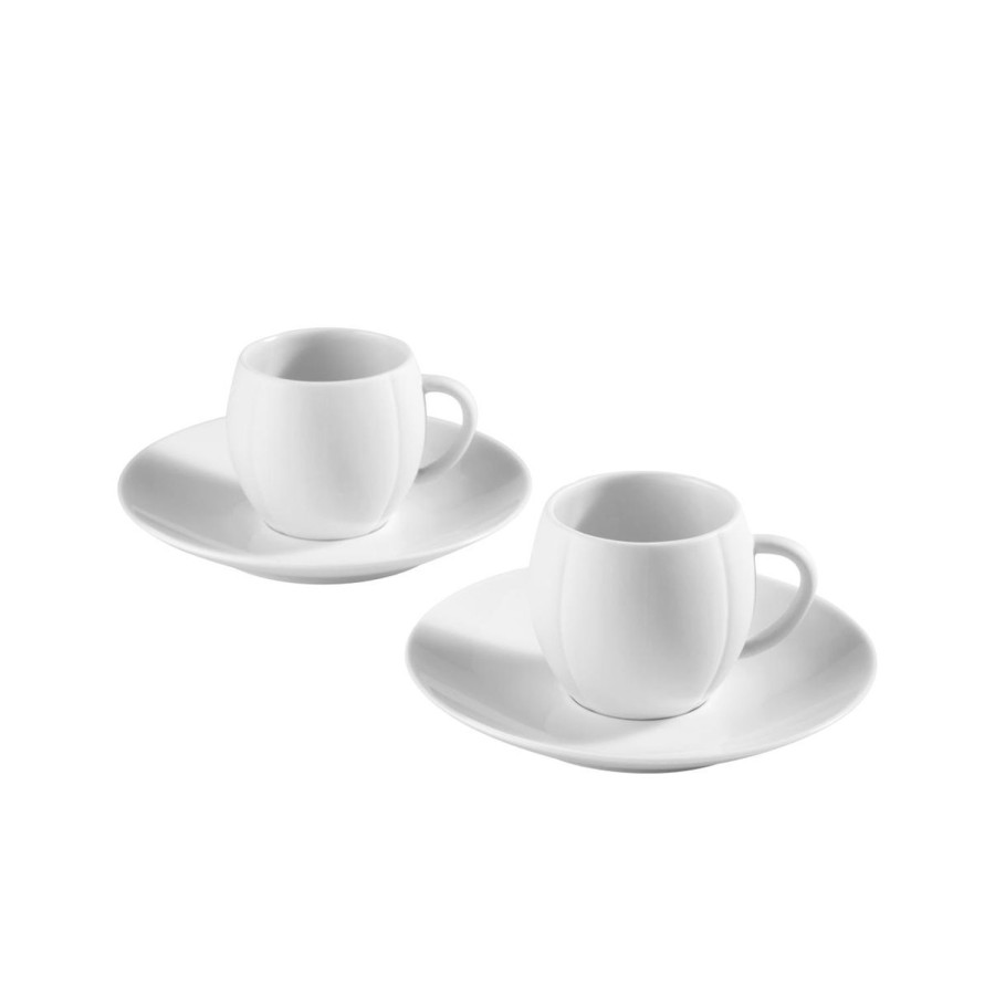 Eden Park Set Of 2 White Limoges Porcelain Cups And Coasters | Art Of The Table