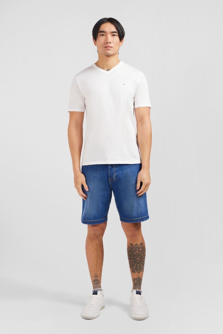 Eden Park V-Neck White Light Pima Cotton T-Shirt | T-Shirts