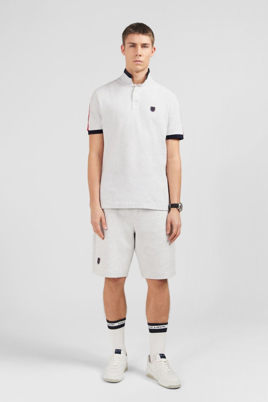 Eden Park Grey Marled Short-Sleeved Polo Shirt | Polos