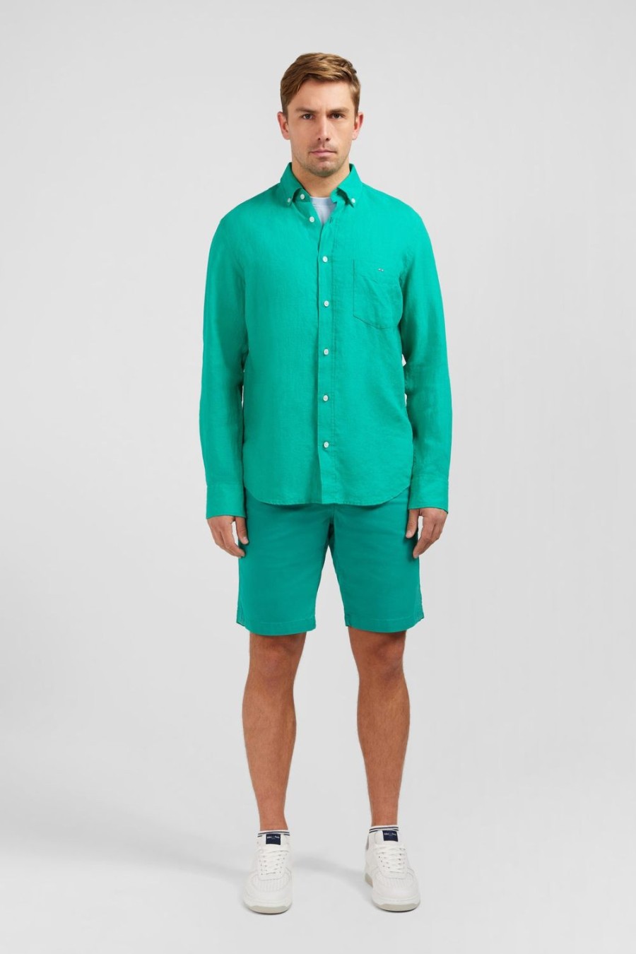 Eden Park Plain Green Linen Shirt | Shirts