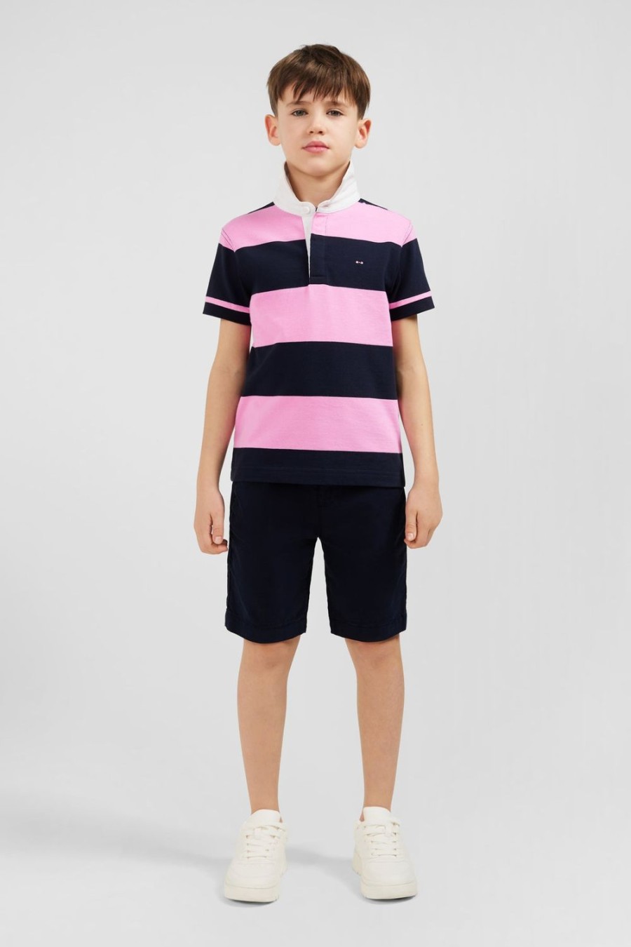 Eden Park Navy And Pink Striped Rugby Shirt | Children