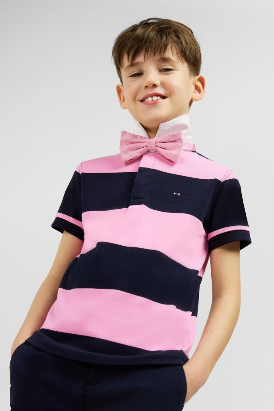 Eden Park Navy And Pink Striped Rugby Shirt | Children