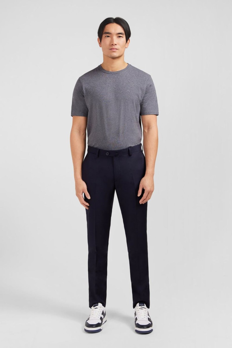 Eden Park Slim Dark Blue Wool Trousers With Broken Fold | Pants