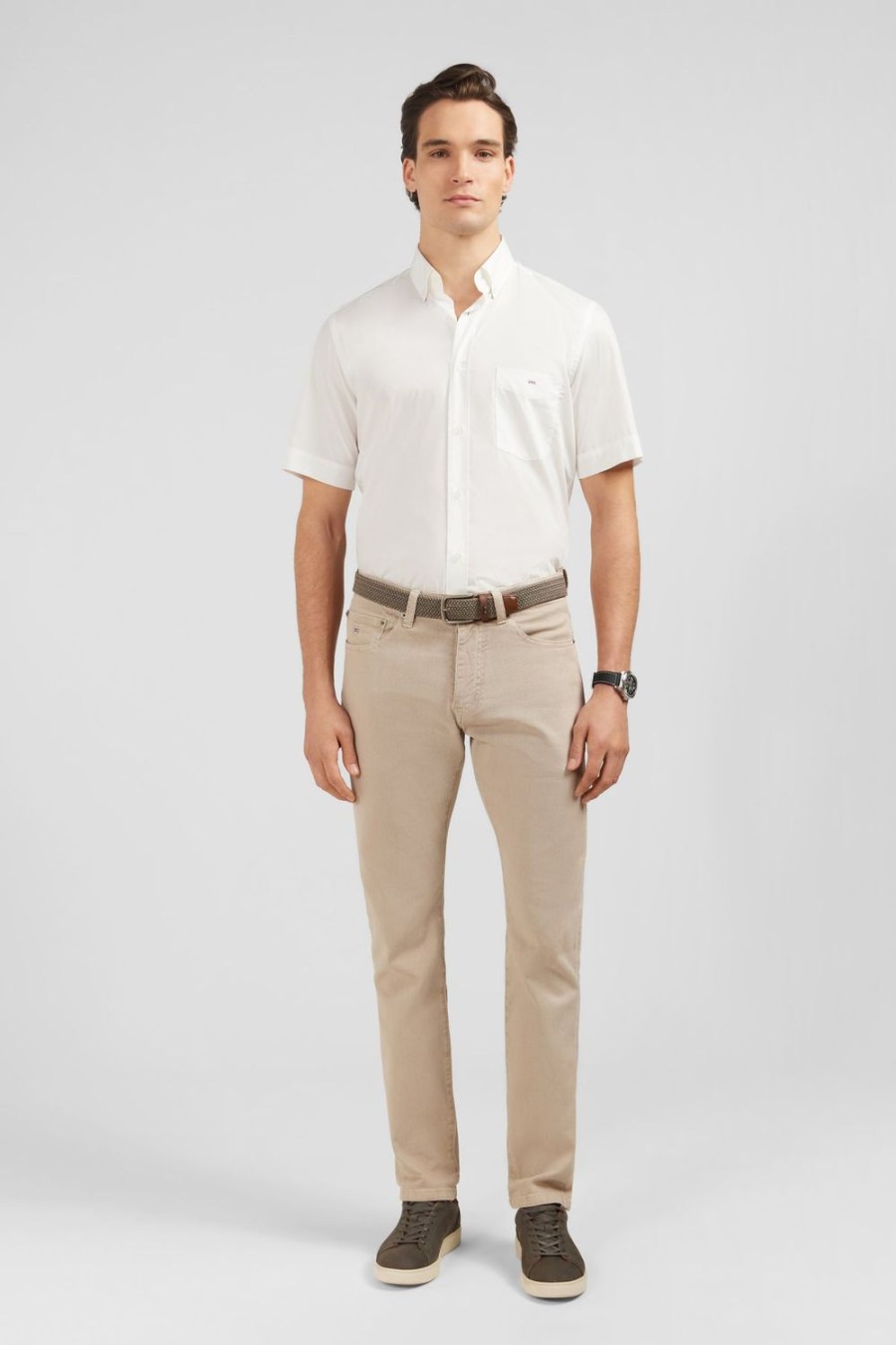 Eden Park White Shirt In Cotton Dobby | Short-Sleeved Shirts