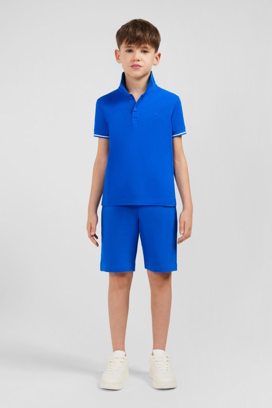 Eden Park Blue Short-Sleeved Polo Shirt In Pique Cotton | Children