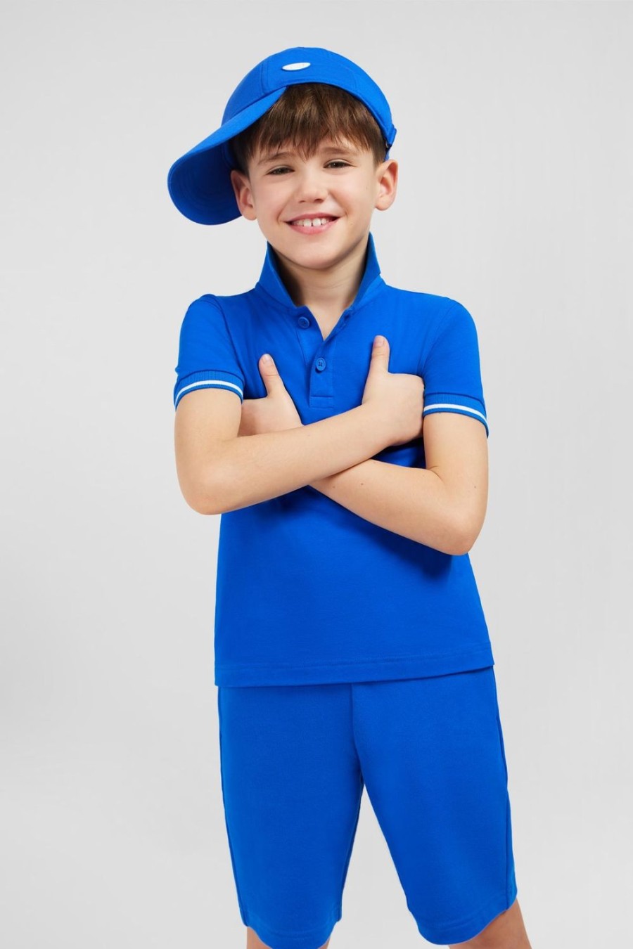 Eden Park Blue Short-Sleeved Polo Shirt In Pique Cotton | Children