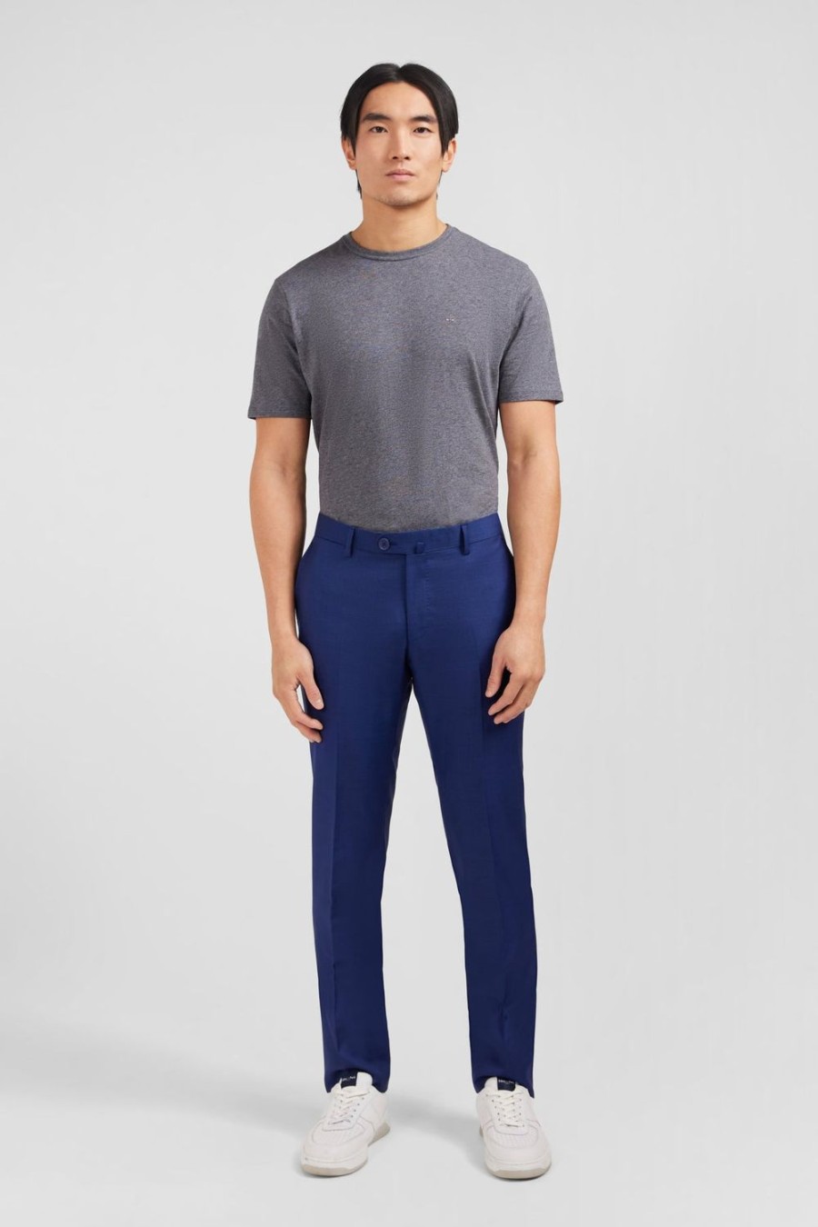 Eden Park Slim Blue Wool Trousers With Broken Fold | Pants