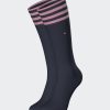 Eden Park Stretch Cotton Navy Socks With Striped Edges | Socks