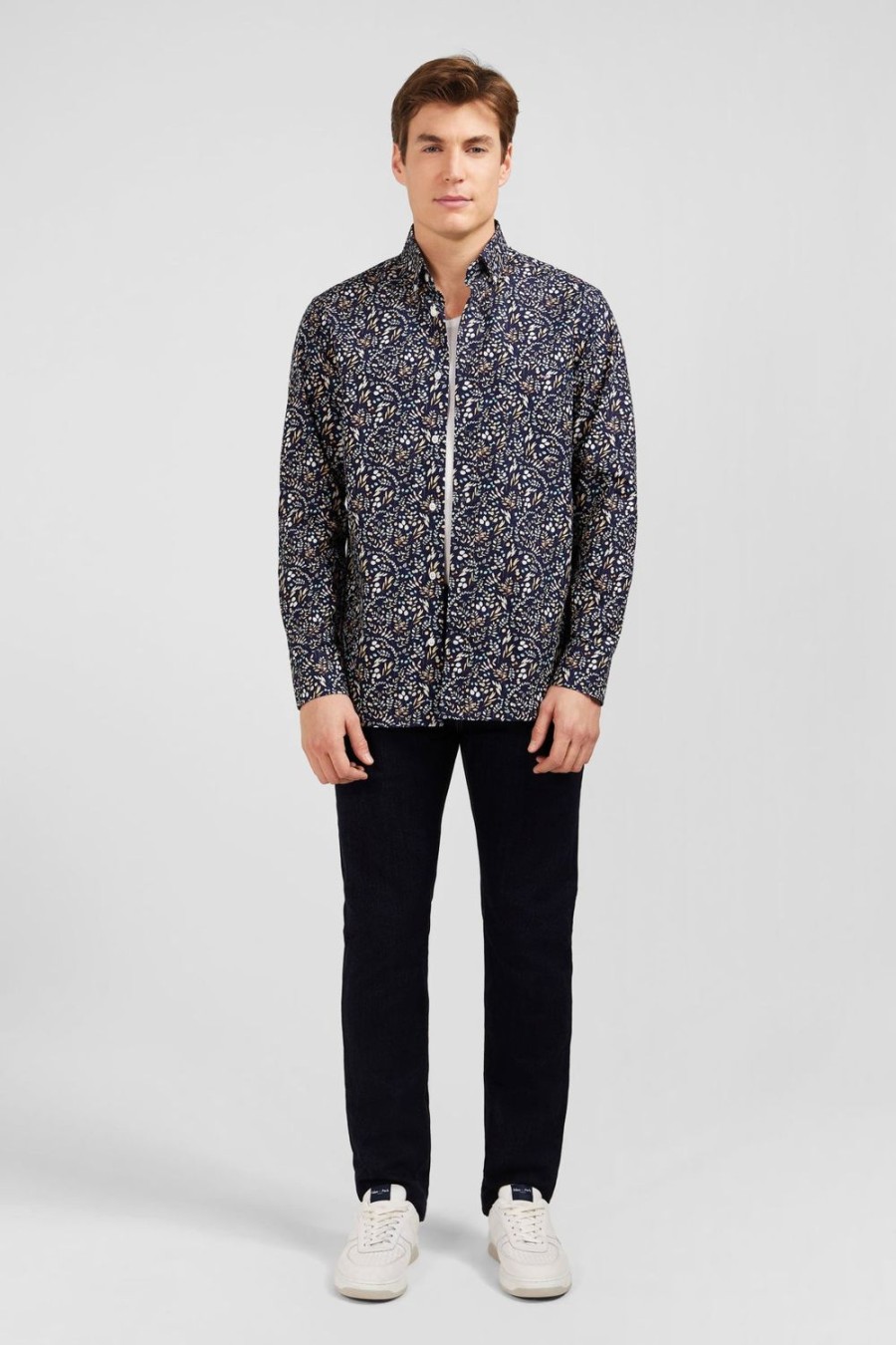 Eden Park Dark Blue Poplin Shirt With Foliage Print | Shirts