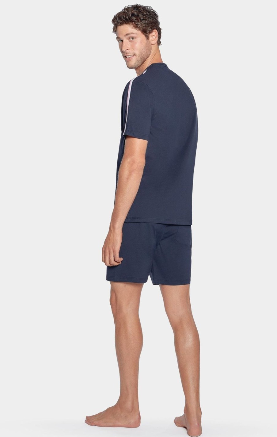 Eden Park Short Navy Pajama Set With Tricolour Details In Cotton Jersey | Pyjamas