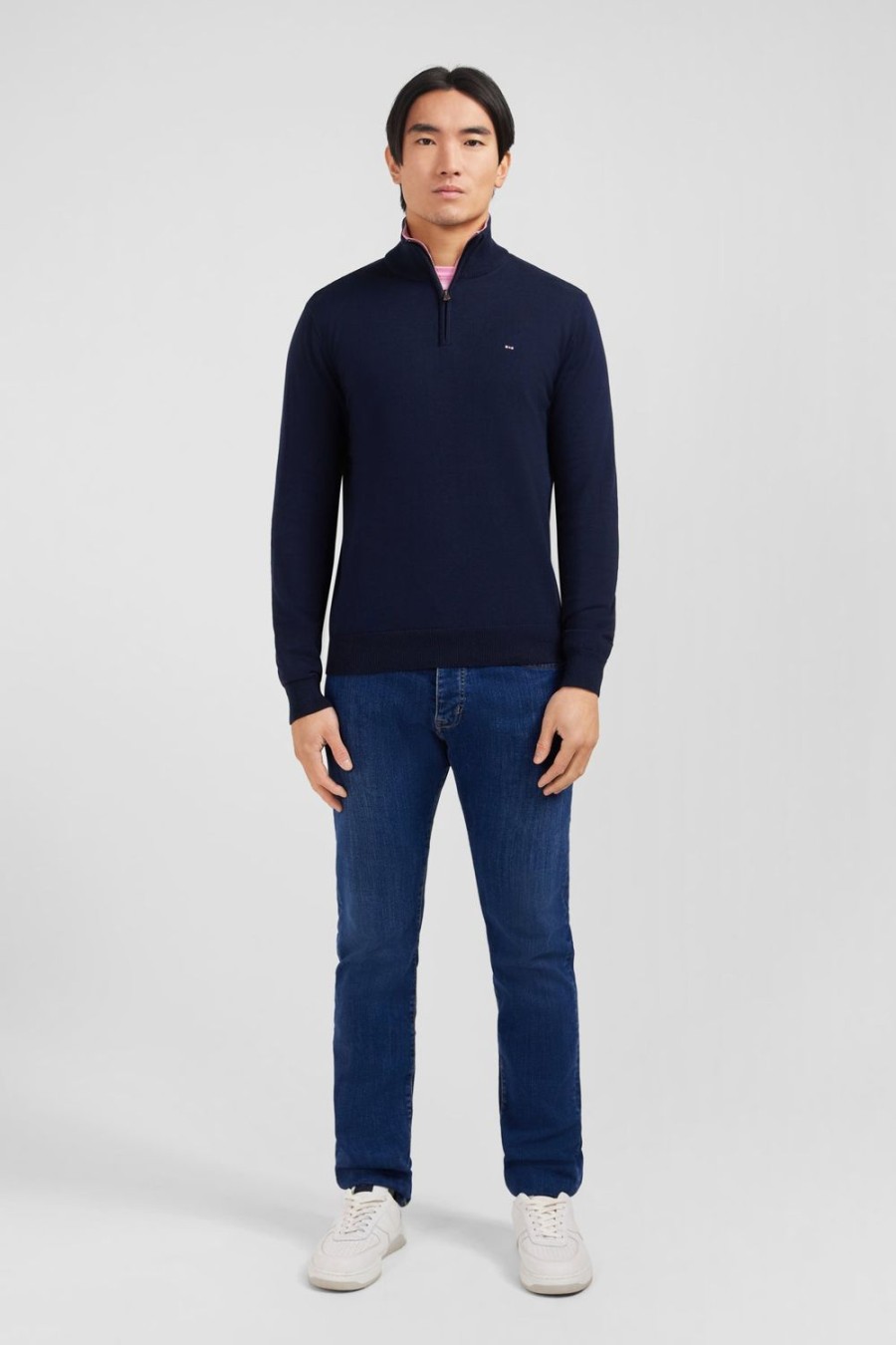 Eden Park Navy Blue Cotton Jersey Jumper With Trucker Neck | Sweaters