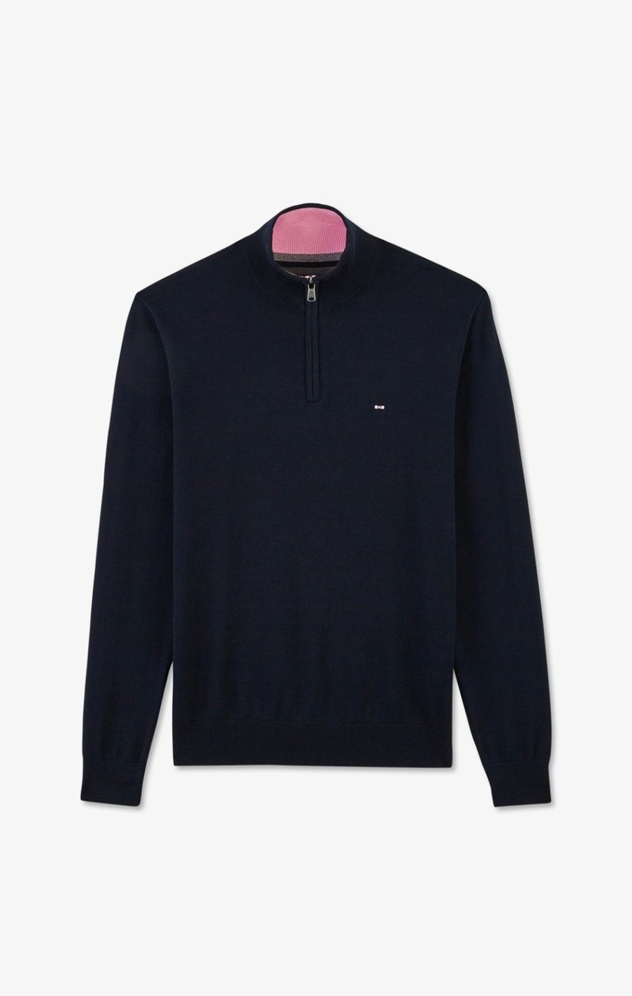 Eden Park Navy Blue Cotton Jersey Jumper With Trucker Neck | Sweaters