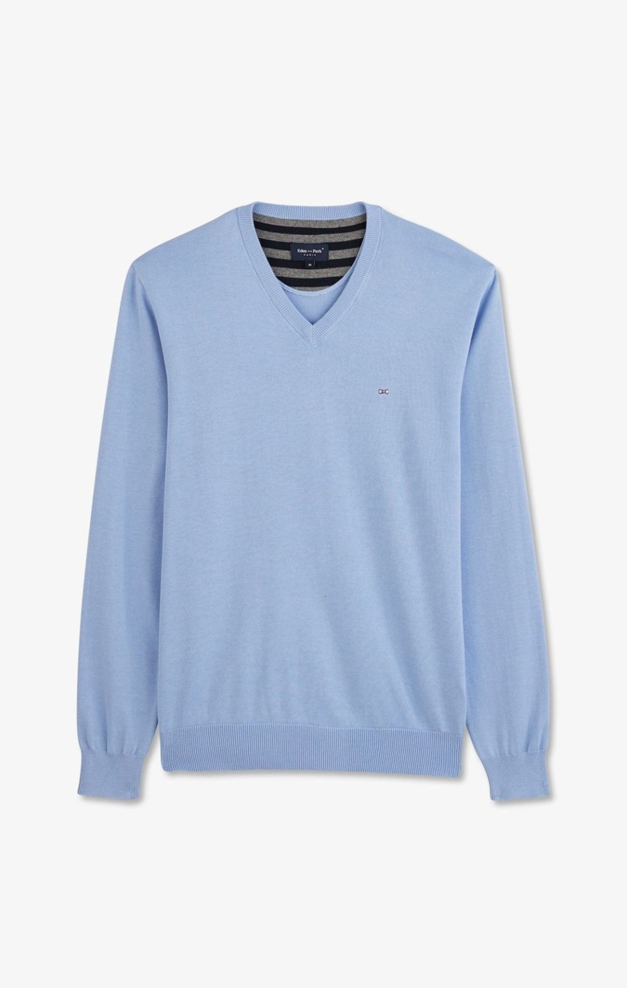 Eden Park Light Blue V-Neck Cotton Jersey Jumper | Sweaters