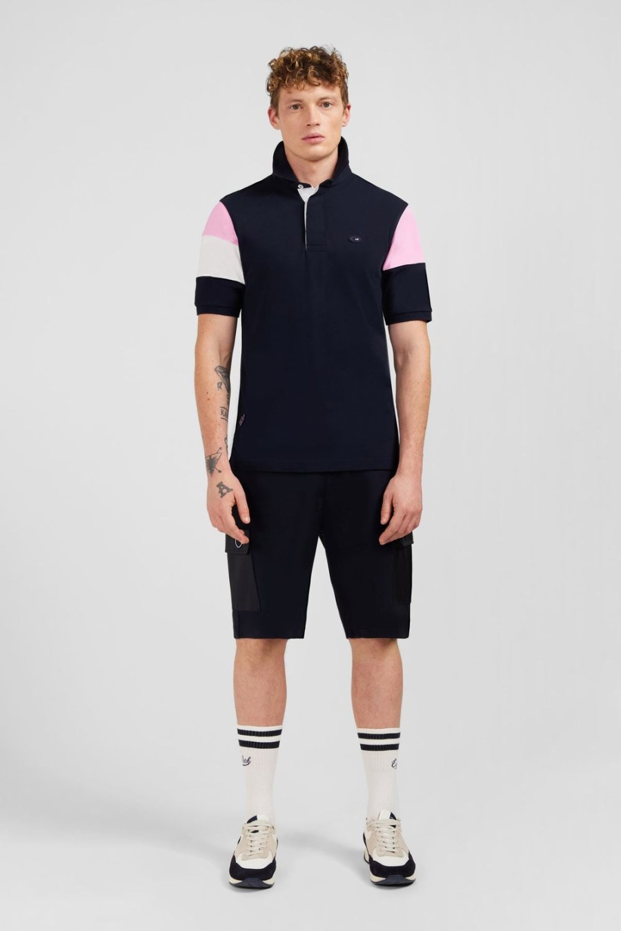 Eden Park Dark Blue Colour-Block Polo Shirt With Xv De France Embroidery | Rugby Shirts