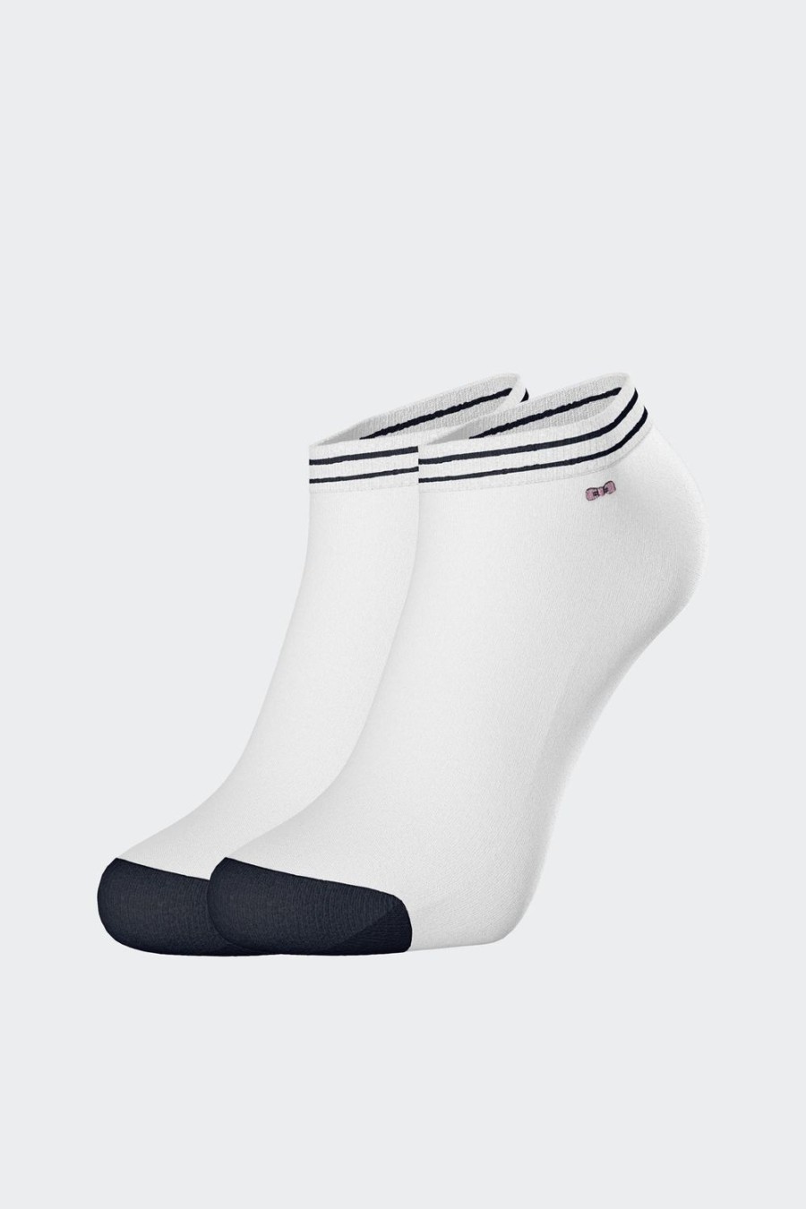 Eden Park White Low-Cut Socks In Stretch Cotton With Navy Edges | Socks