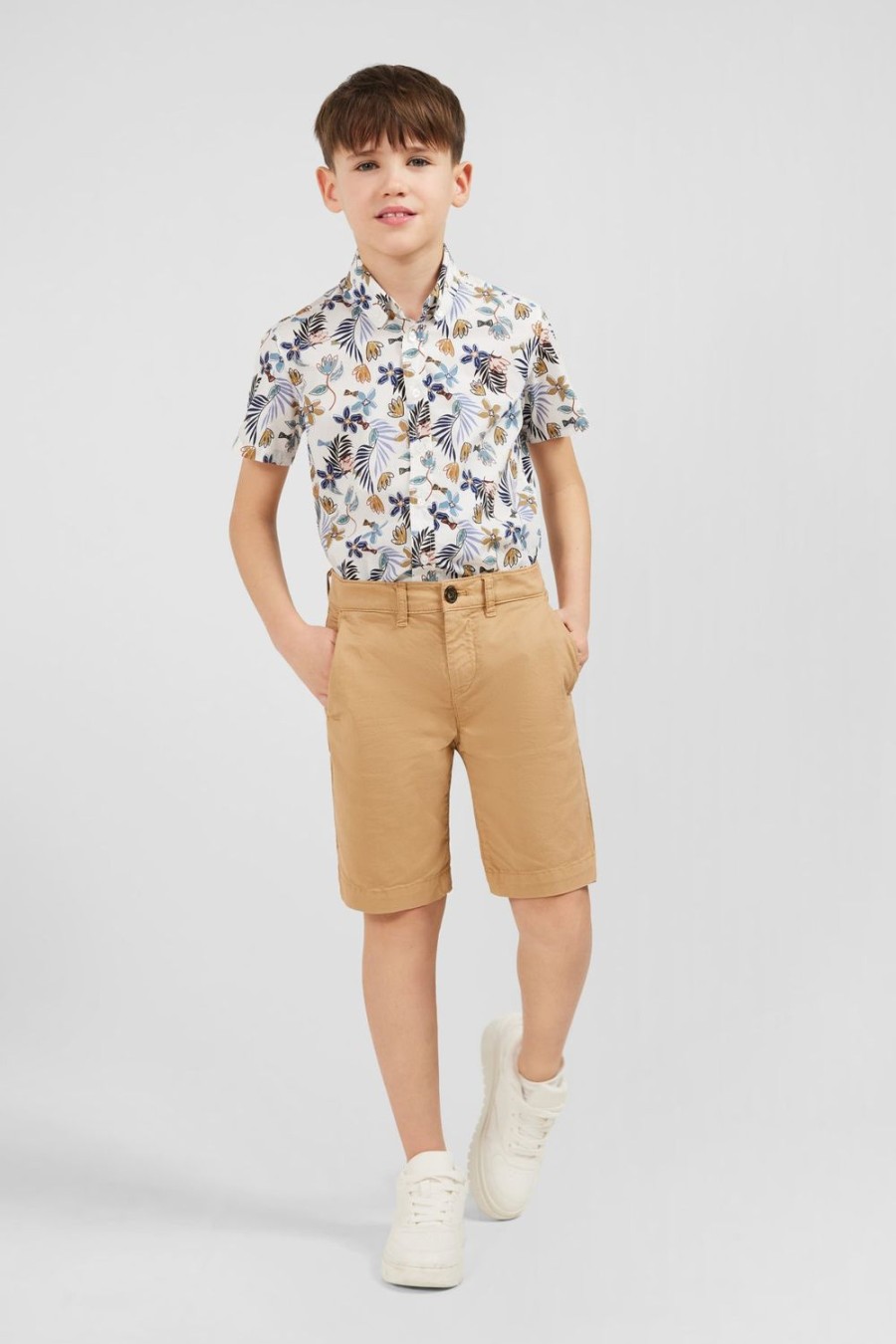 Eden Park Plain Beige Chino Shorts In Stretch Cotton | Children