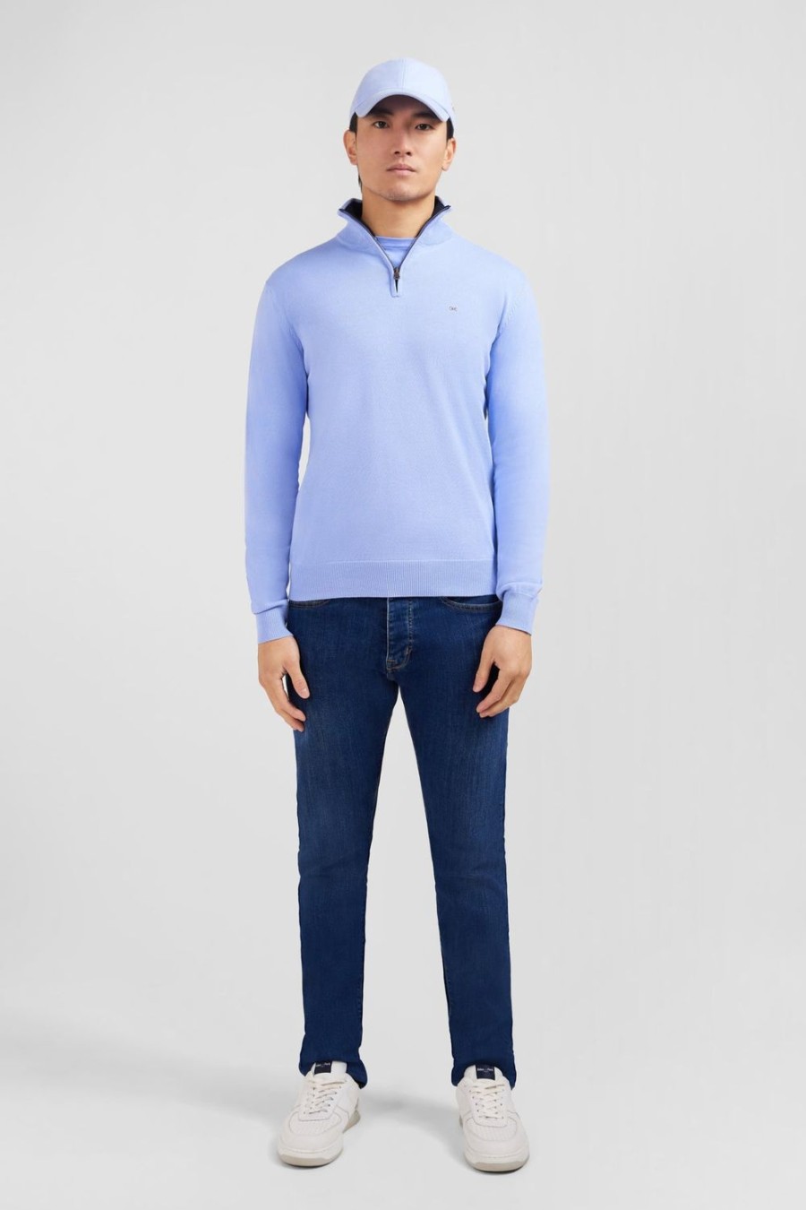 Eden Park Blue Cotton Jersey Jumper With Trucker Neck | Sweaters