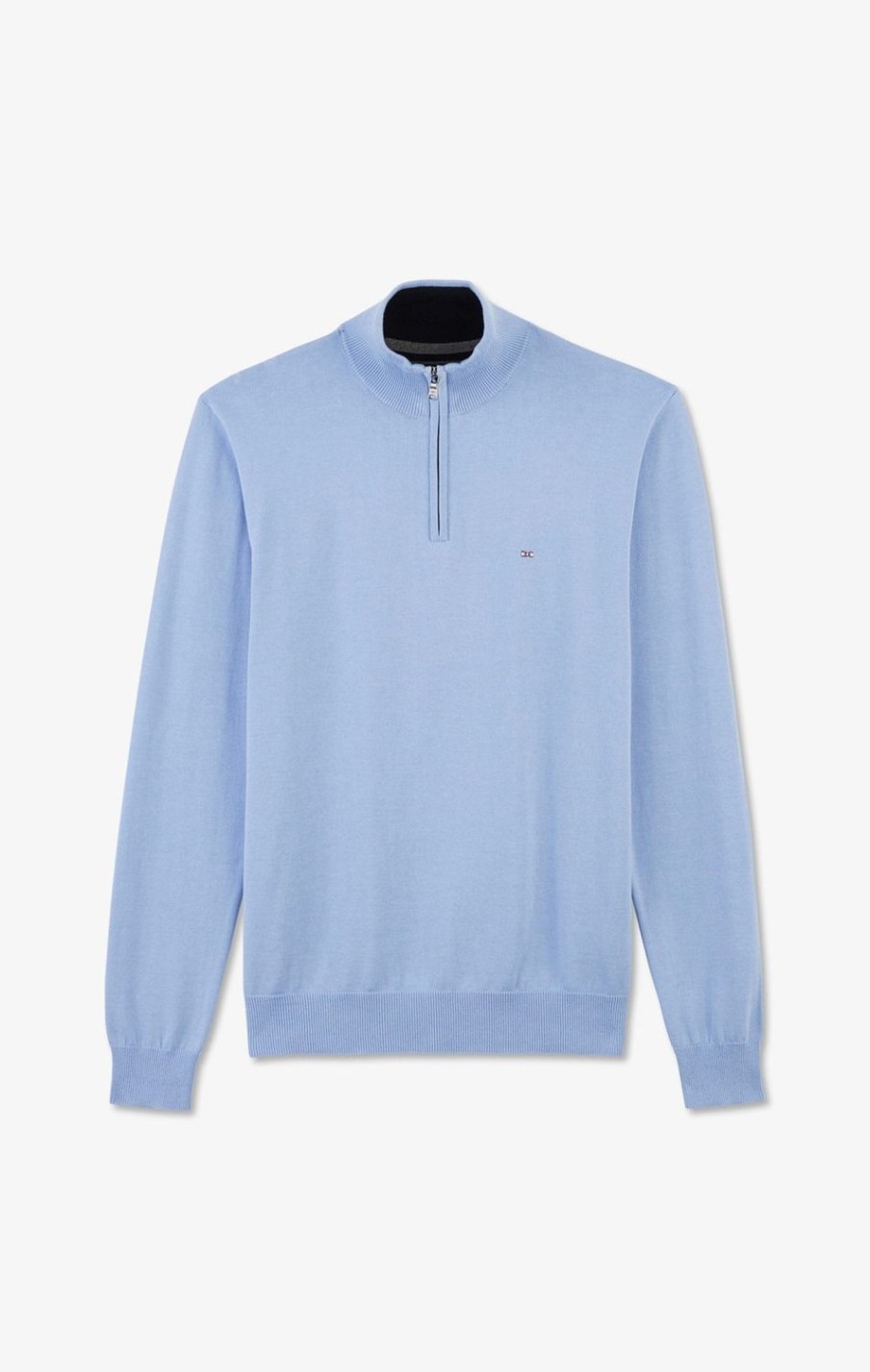 Eden Park Blue Cotton Jersey Jumper With Trucker Neck | Sweaters