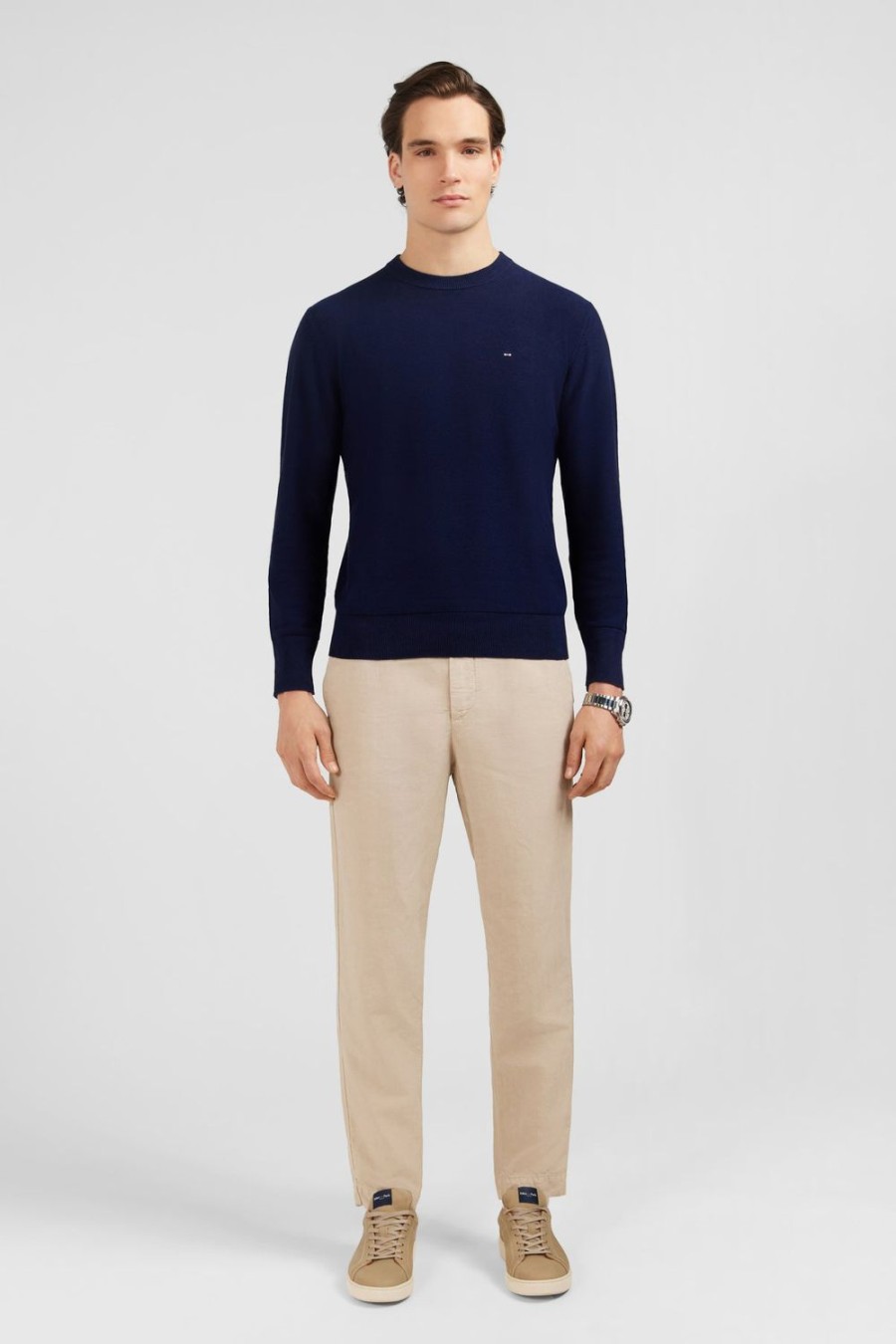 Eden Park Navy Blue Linen Blend Jumper | Sweaters