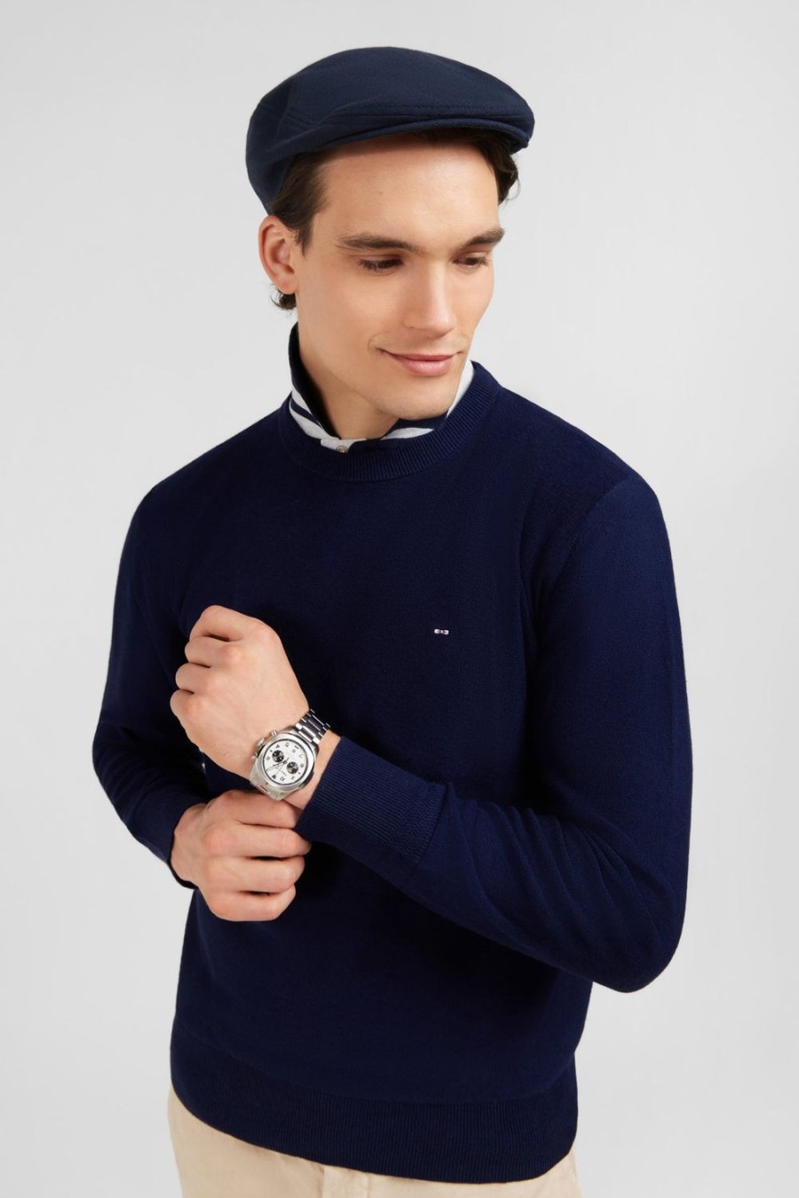 Eden Park Navy Blue Linen Blend Jumper | Sweaters