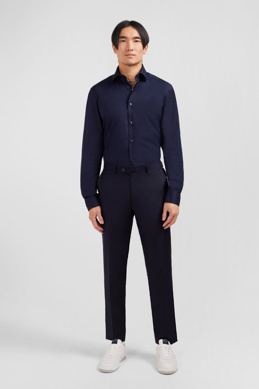 Eden Park Regular Dark Blue Wool Trousers With Broken Fold | Pants