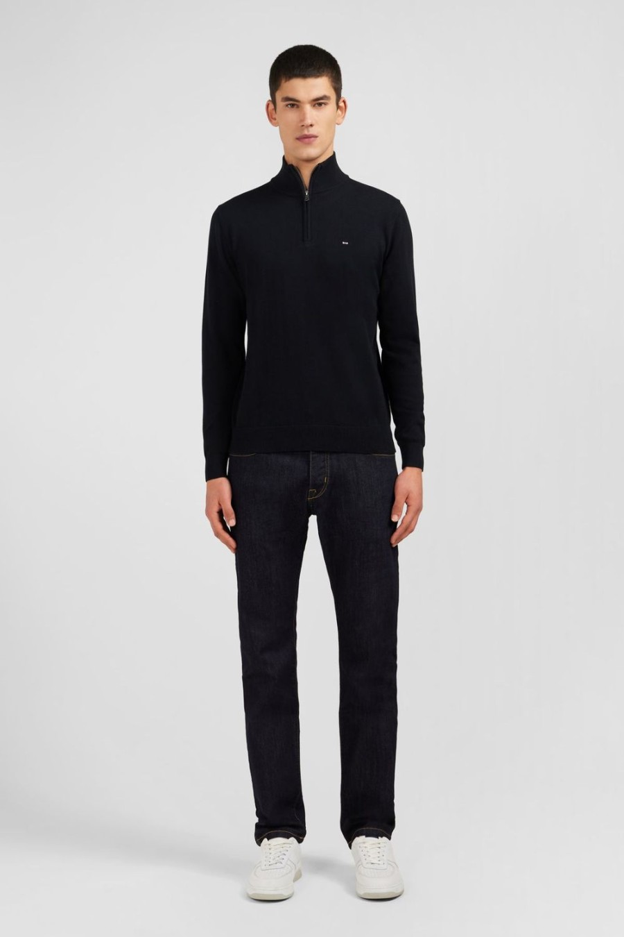 Eden Park Black Cotton Jersey Jumper With Trucker Neck | Sweaters