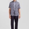 Eden Park Navy Printed Cotton Shirt In Regular Cut | Short-Sleeved Shirts