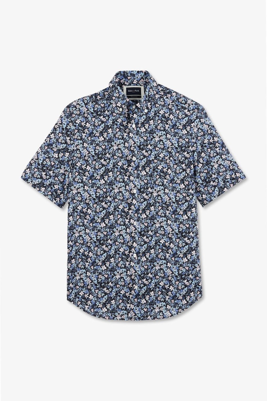 Eden Park Navy Printed Cotton Shirt In Regular Cut | Short-Sleeved Shirts