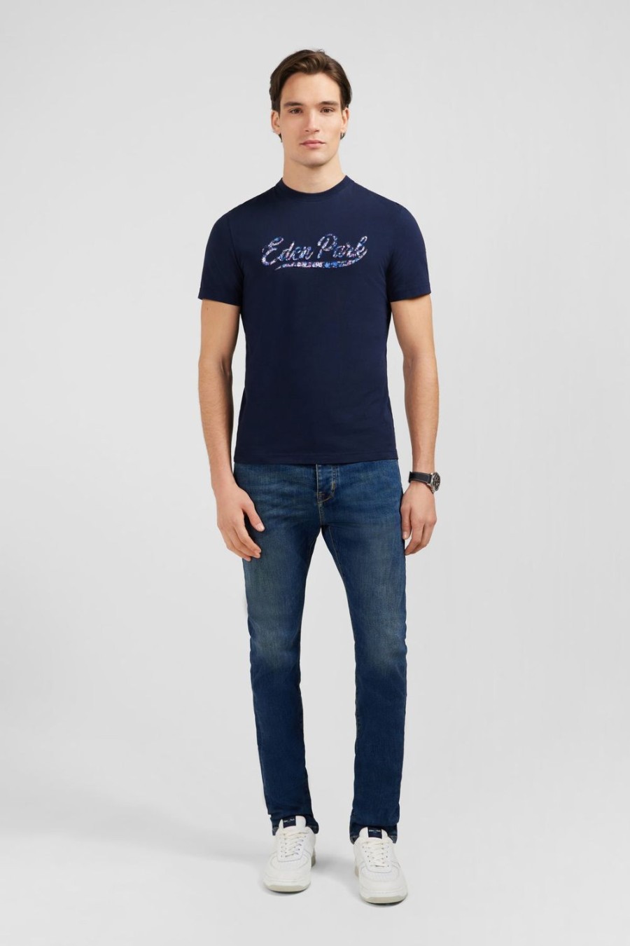 Eden Park Dark Blue T-Shirt With Eden Park Lettering | T-Shirts