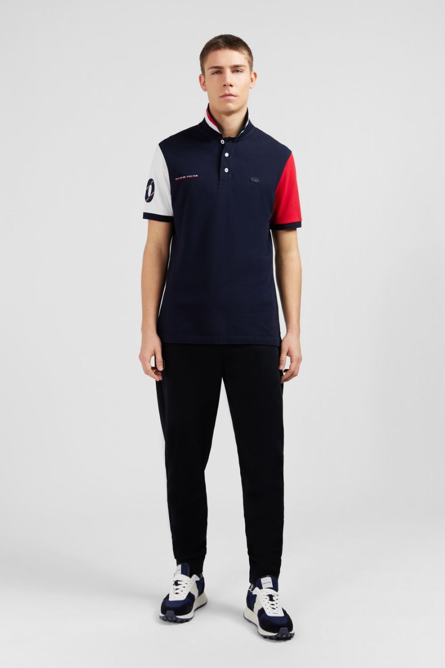 Eden Park Red Colour-Block Polo Shirt In Cotton Pique With Xv De France Embroidery | Polos