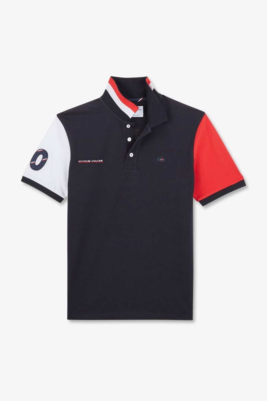 Eden Park Red Colour-Block Polo Shirt In Cotton Pique With Xv De France Embroidery | Polos