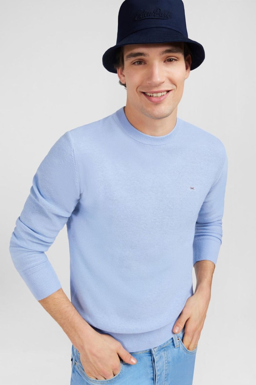 Eden Park Light Blue Jumper In A Linen Blend | Sweaters