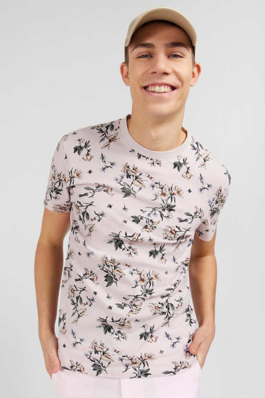 Eden Park Pink Short-Sleeved T-Shirt With Leaf Print | T-Shirts