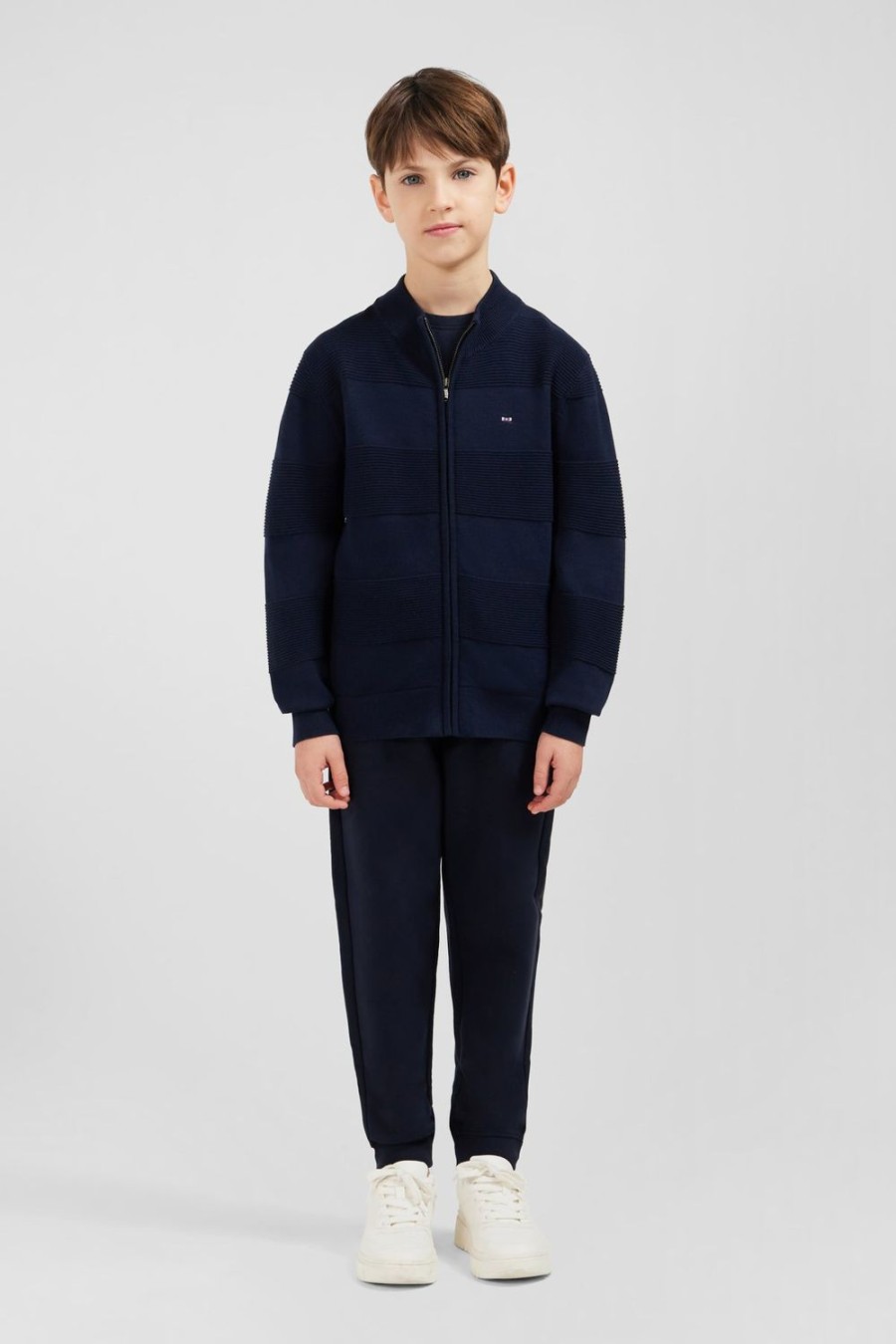 Eden Park Navy Cotton Zip Cardigan In Combination Knit | Children