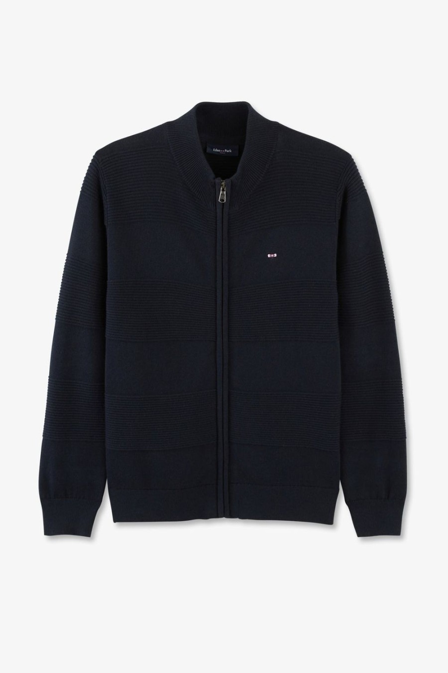 Eden Park Navy Cotton Zip Cardigan In Combination Knit | Children