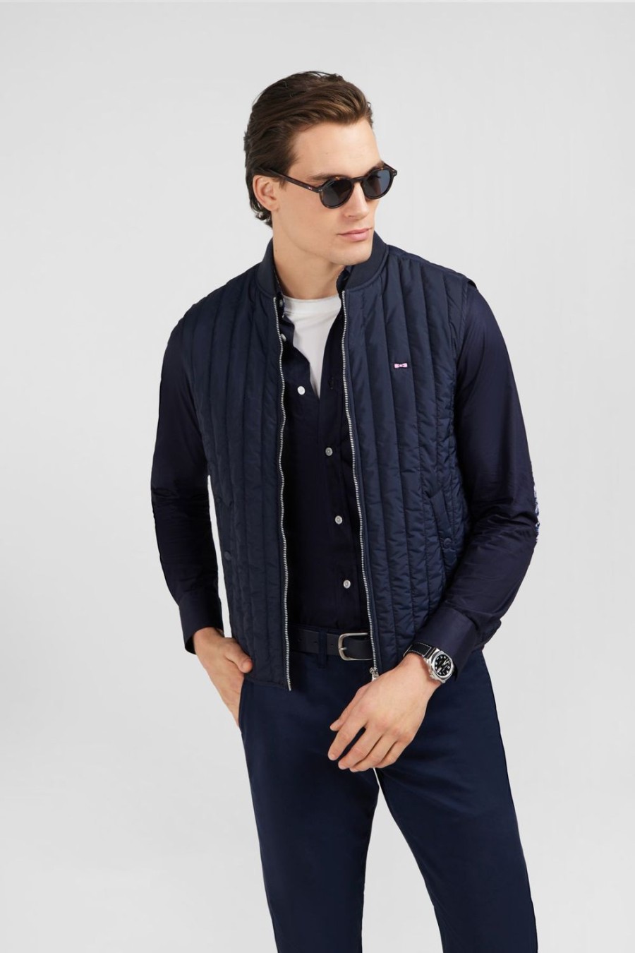 Eden Park Navy Blue Sleeveless Puffa Jacket | Coats