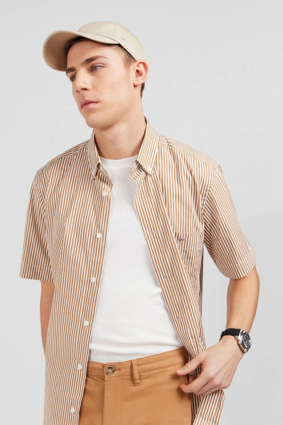 Eden Park Brown Striped Shirt | Short-Sleeved Shirts