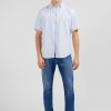 Eden Park Blue Striped Shirt In Cotton Dobby | Short-Sleeved Shirts