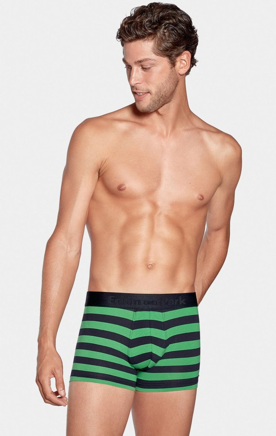 Eden Park Navy And Green Striped Boxers In Stretch Cotton | Underwear