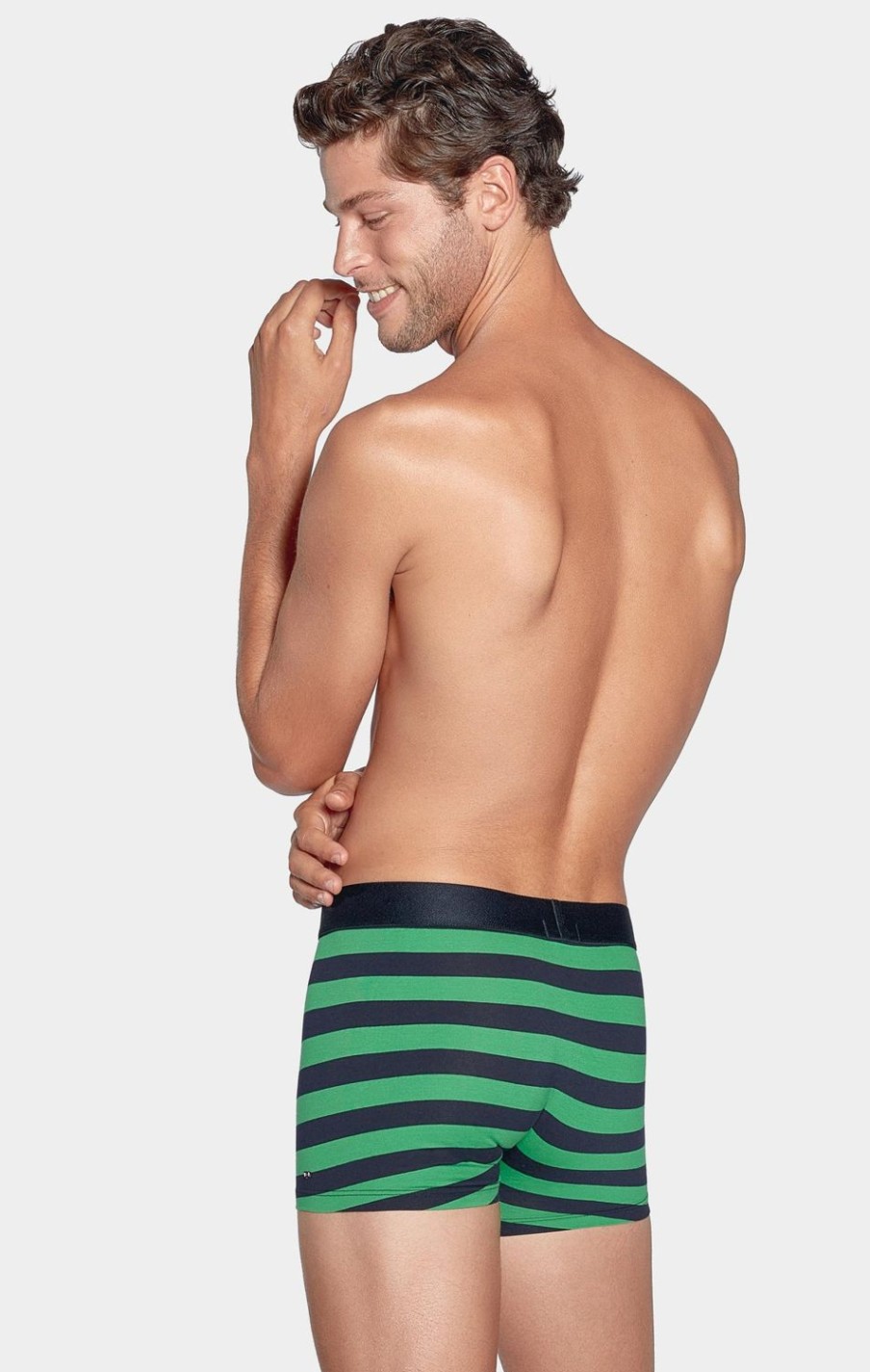 Eden Park Navy And Green Striped Boxers In Stretch Cotton | Underwear