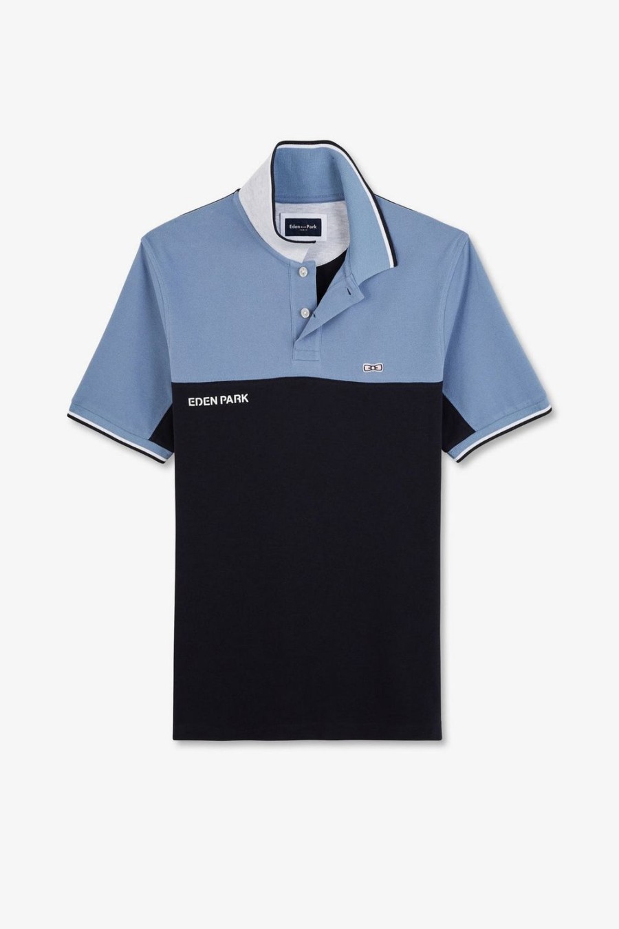 Eden Park Short-Sleeved Blue Colour-Block Polo Shirt | Polos