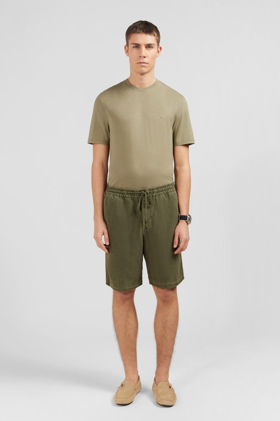 Eden Park Khaki Bermuda Shorts With Elasticated Waist | Shorts & Bermudas