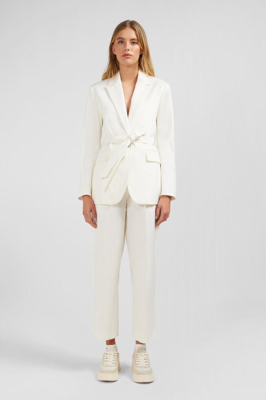 Eden Park Cream Belted Blazer In Stretch Cotton | Coats