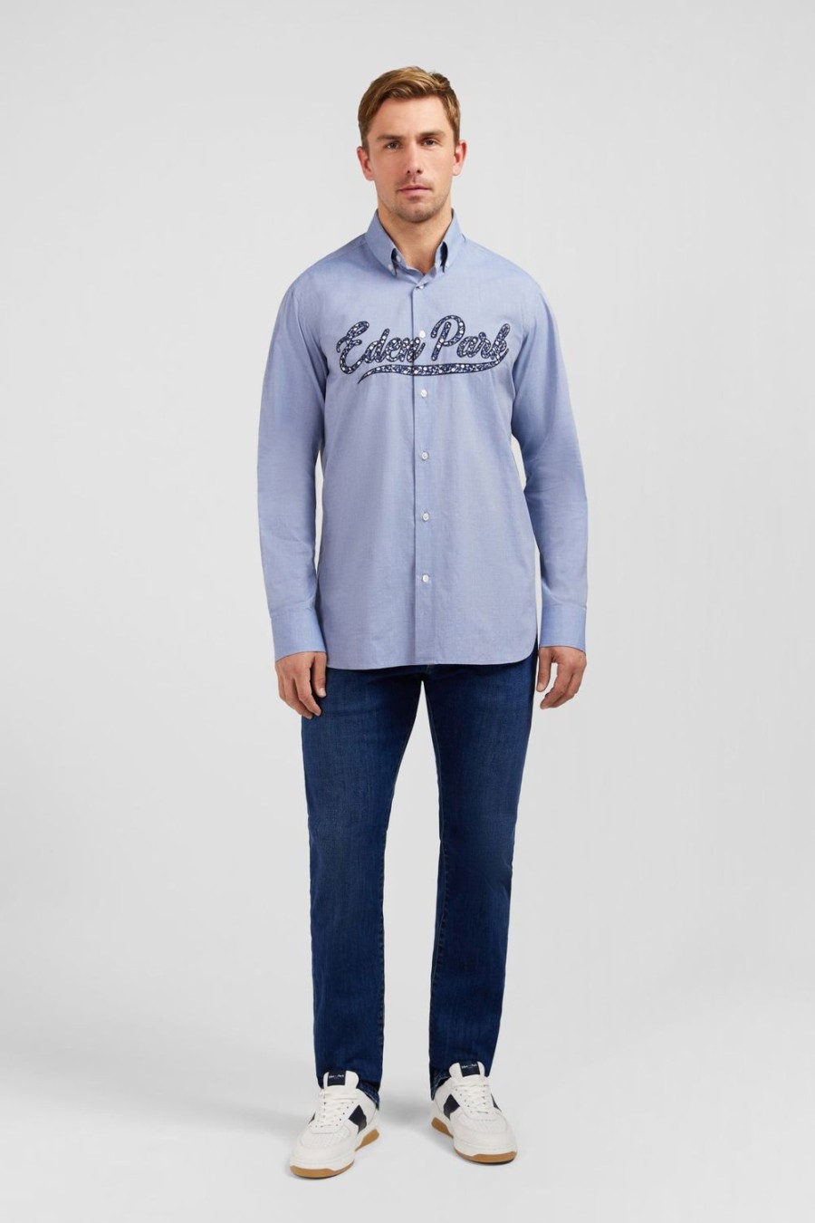 Eden Park Blue Shirt With Floral Eden Park Embroidery | Shirts