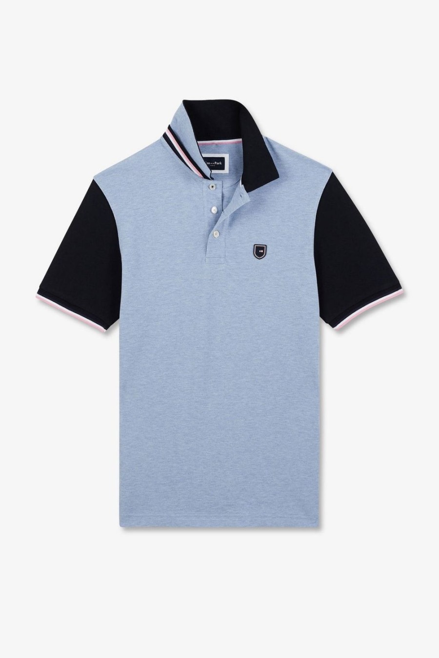 Eden Park Blue Short-Sleeved Colour-Block Polo Shirt | Polos