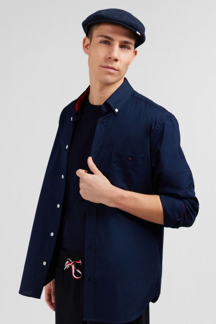 Eden Park Navy Cotton Shirt With Tricolour Details In Regular Fit | Shirts